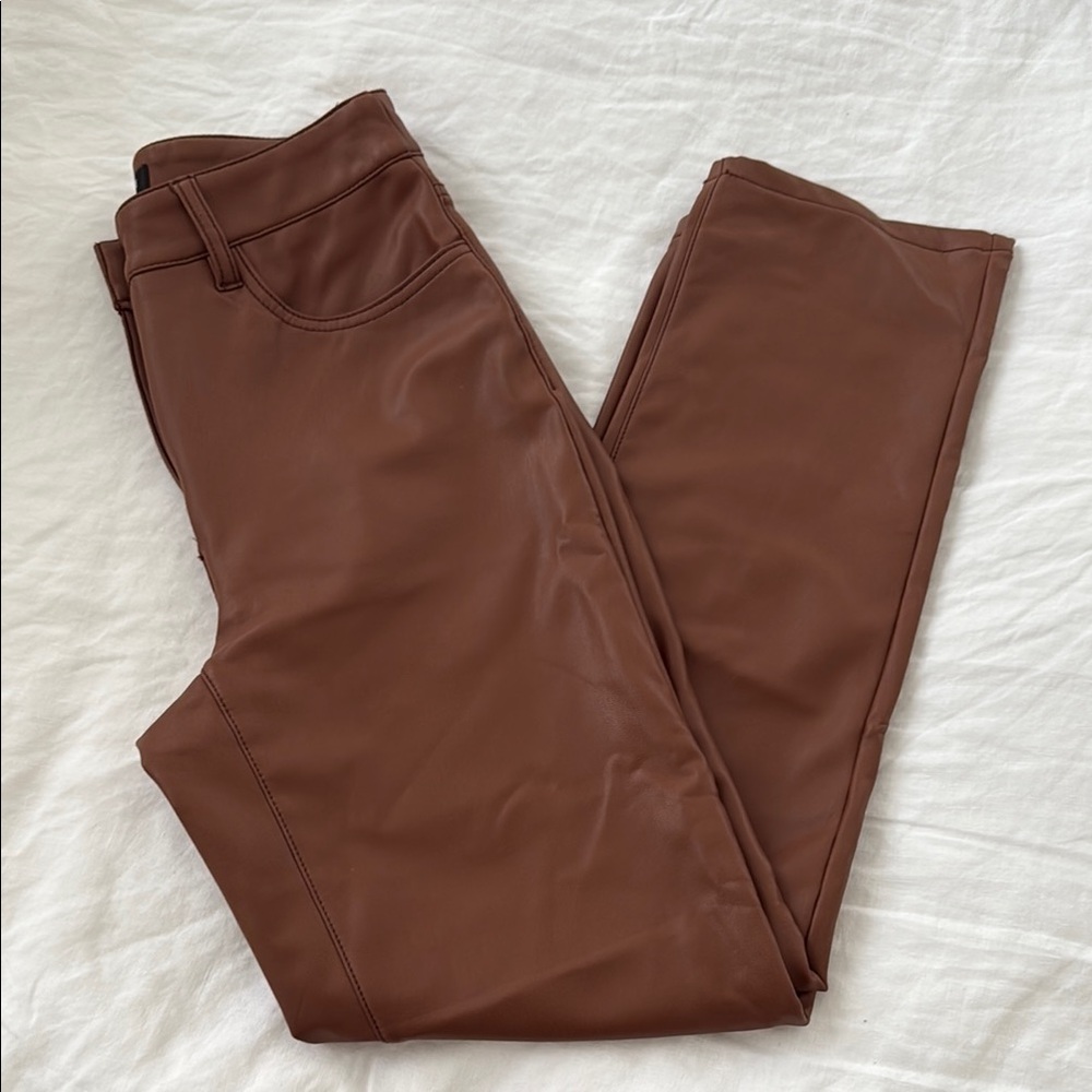 Reitmans Tan Faux Leather Trousers Straight Leg Cut